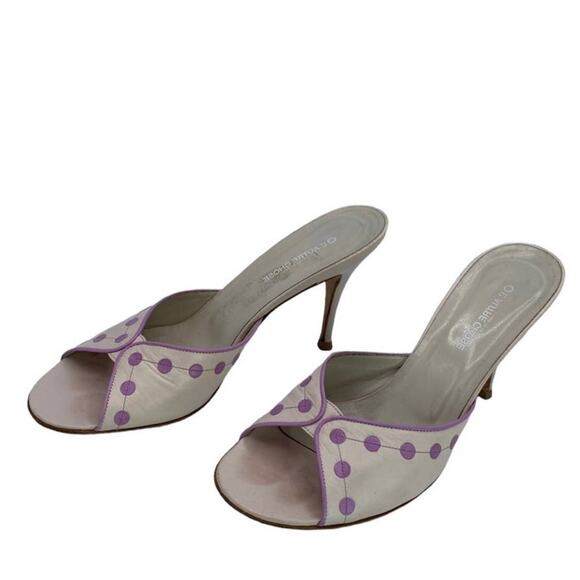 Vintage L'Autre Chose Capretto Pale Pink Polka Dots Slide Heel Sandals 38 1/2 - Picture 1 of 15
